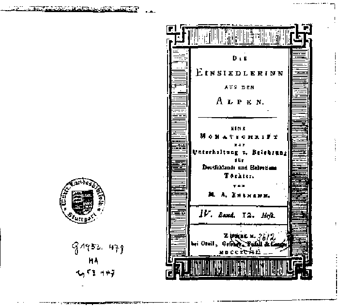 die einsiedlerinn aus den alpen 1793 - hefttitel